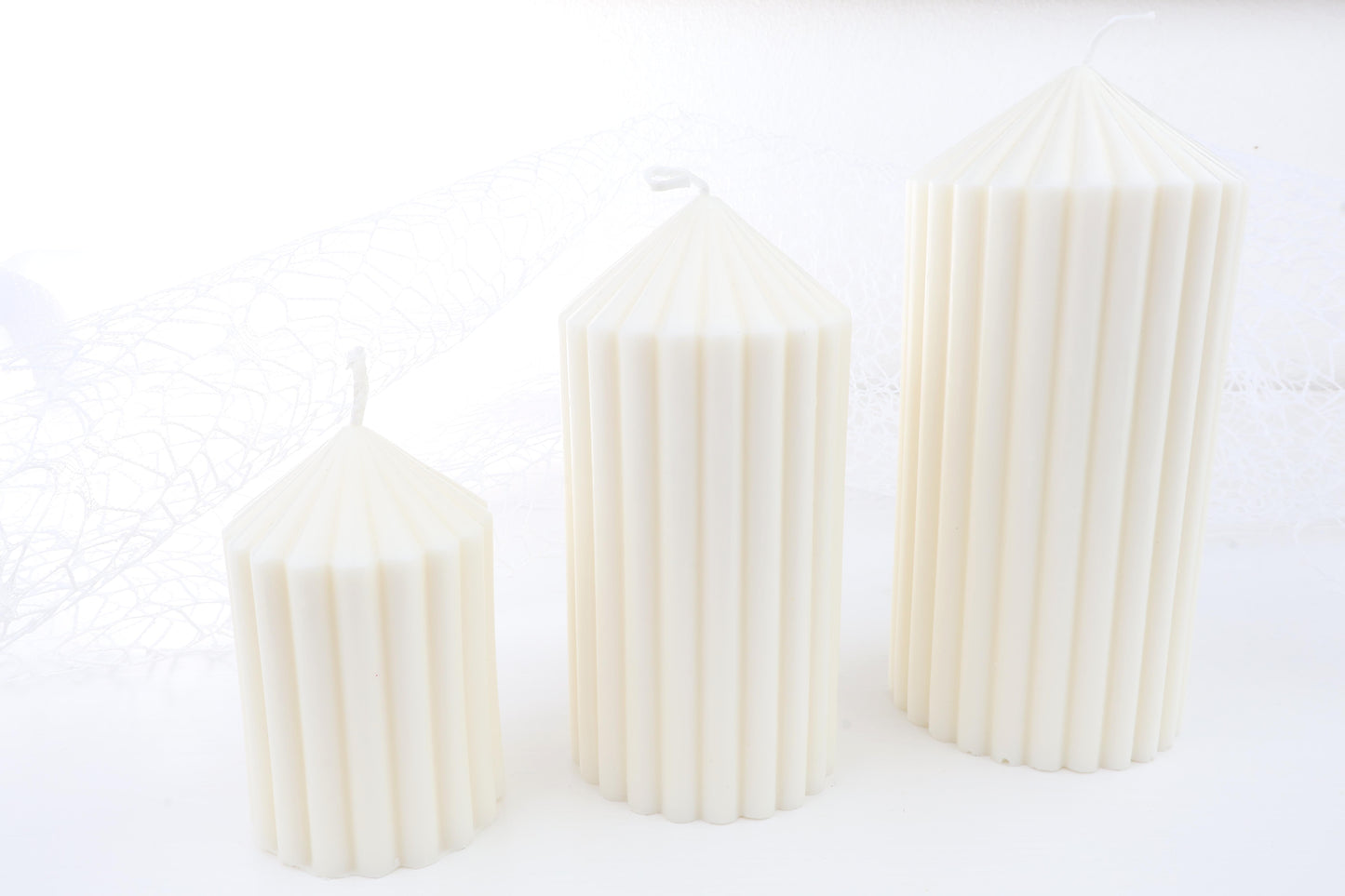 Geriffelte Stumpenkerze - einzeln oder im Set, aus 100% Bio-Sojawachs, vegan, 80/48 | 126/59 | 148/69 mm