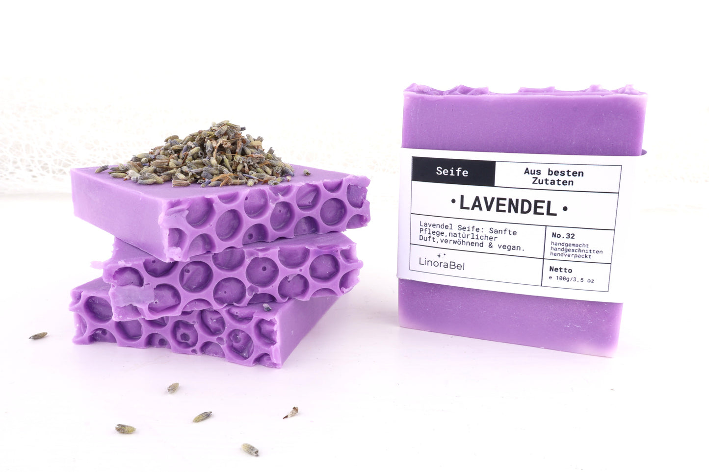 Lavendelseife - ohne Lavendelstücke, mit anteiligen Bio-Zutaten, vegan, 100g