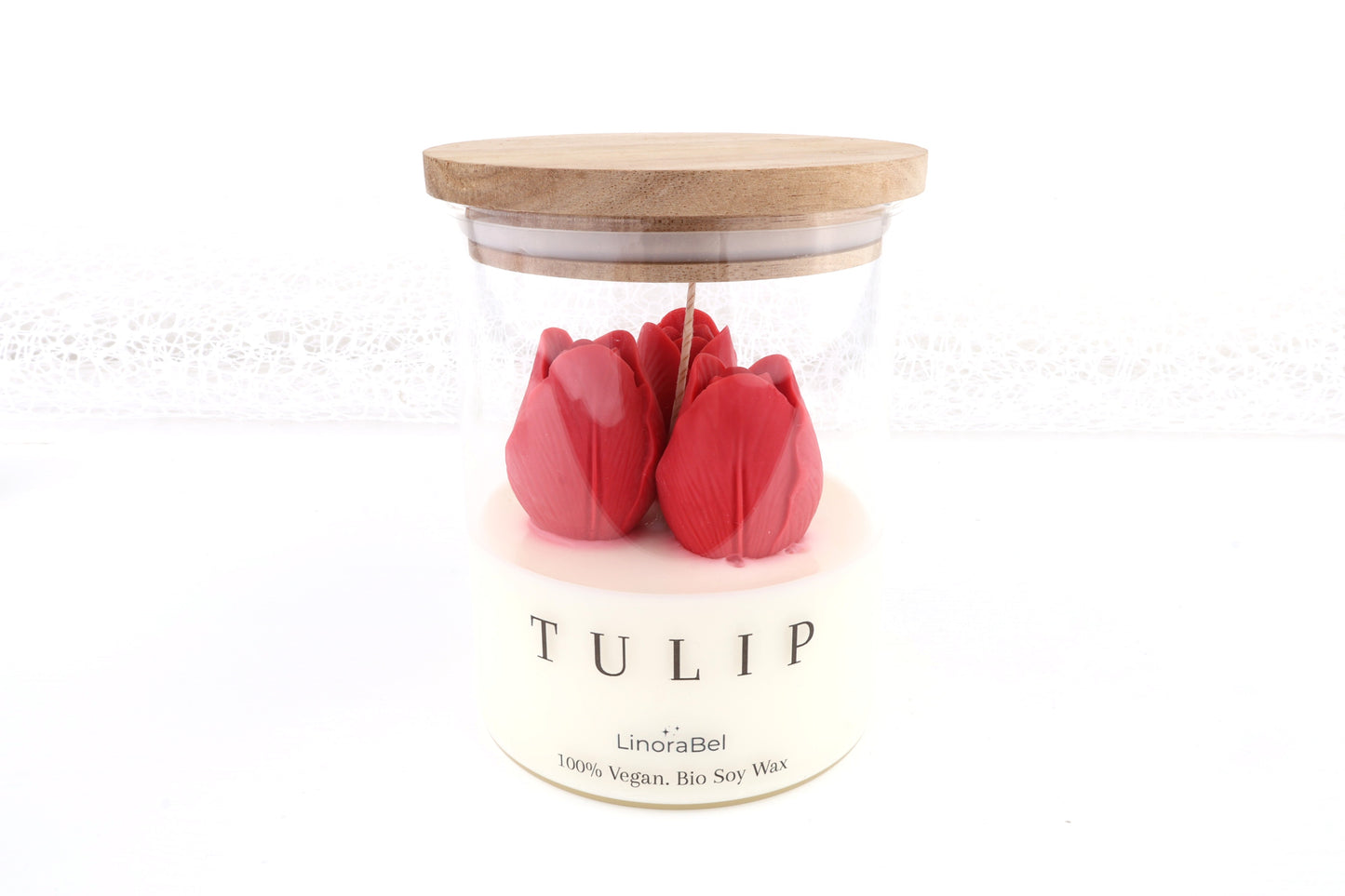 T U L I P Kerze im Glas - mit Holzdeckel, aus 100% Bio-Sojawachs, vegan, 135/103 mm, 580g