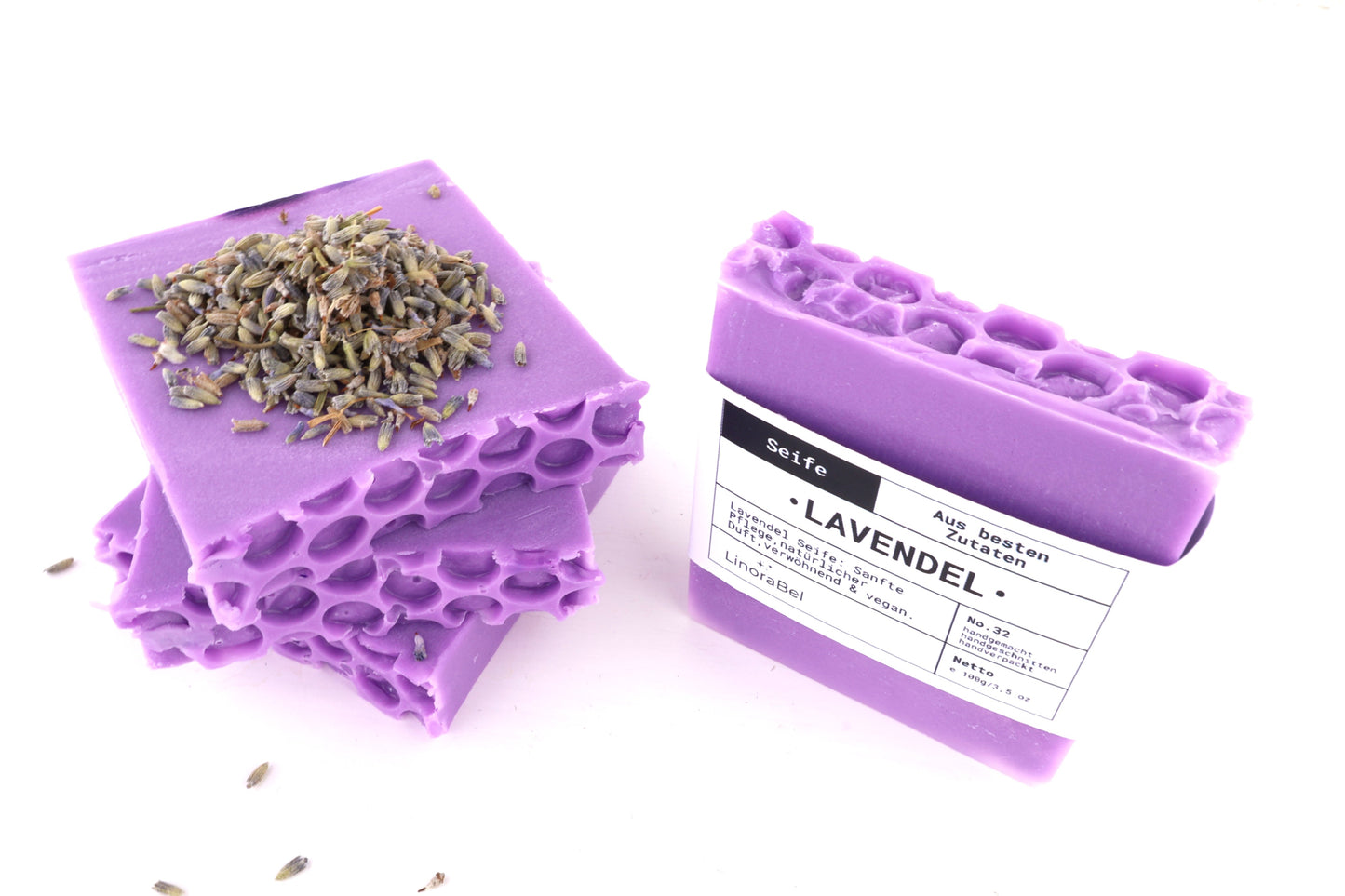 Lavendelseife - ohne Lavendelstücke, mit anteiligen Bio-Zutaten, vegan, 100g