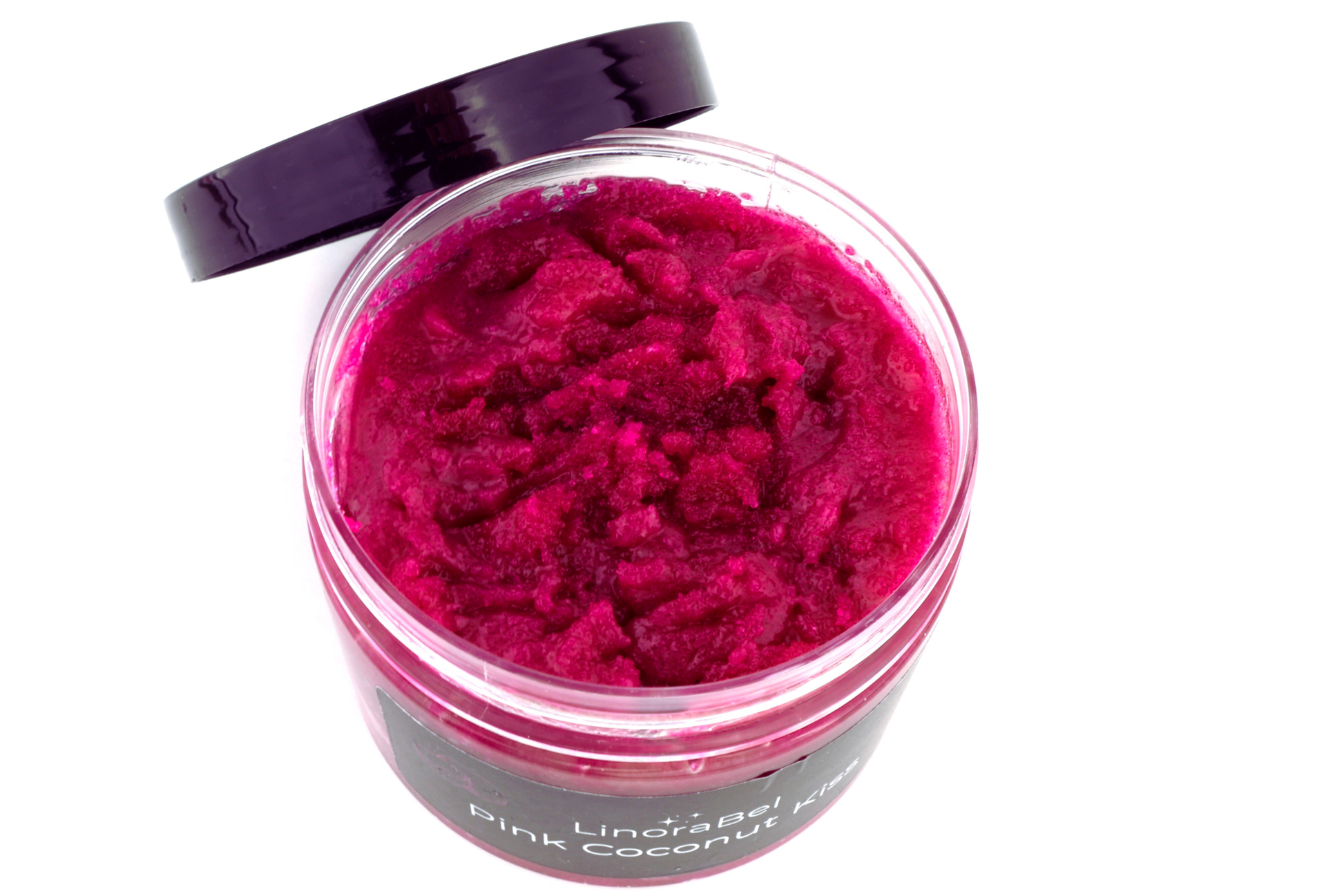 Pink Coconut Kiss Body Peeling mit intensiver pinker Textur, vegan, aus 100% Bio-Zutaten, pflegend, exotischer Kokosduft.