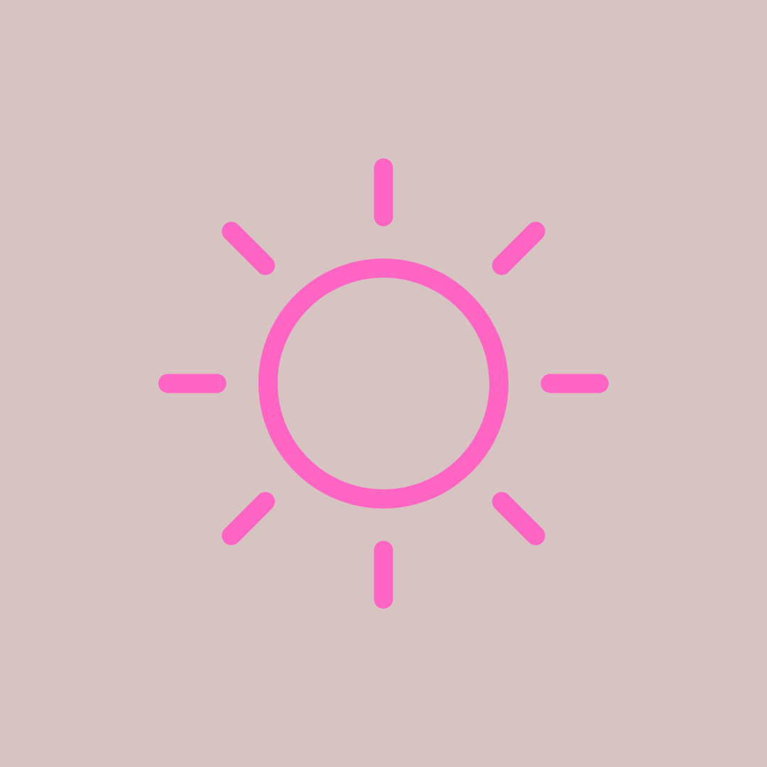 Minimalistisches pinkes Sonnen-Icon auf beigem Hintergrund – modernes Symbol für Helligkeit, Sommer und LinoraBel Qualität.